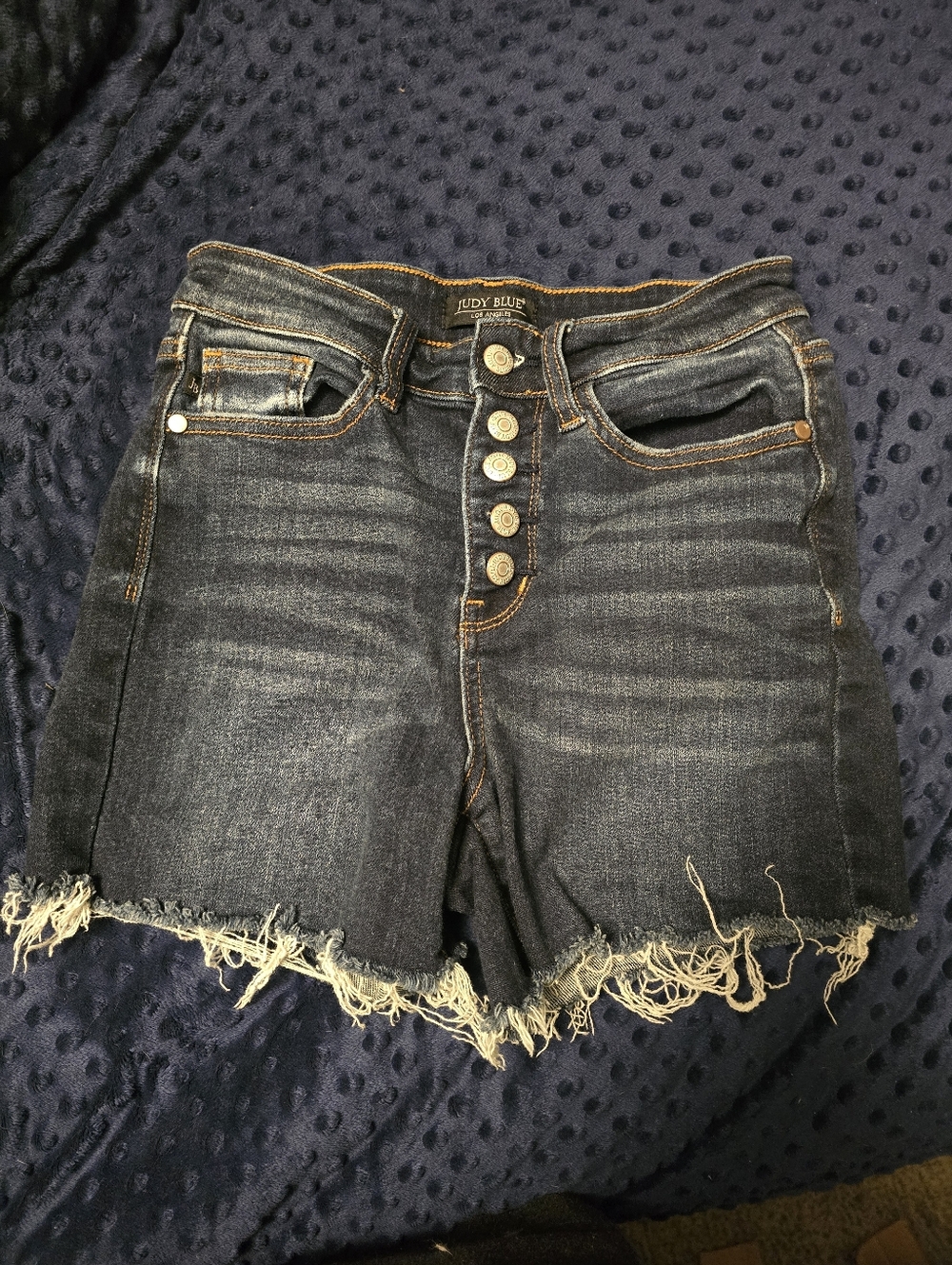 Judy Blue Dark Wash High-Rise Frayed Button-Fly Denim Shorts